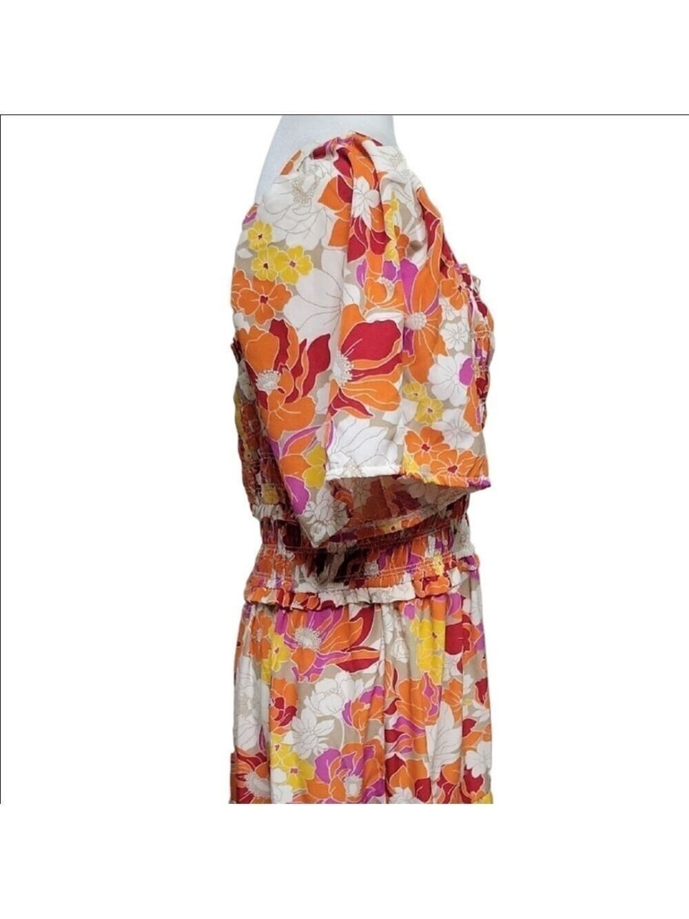 Orange Puff Sleeve Maxi Sundress for Wedding Guests XL Beach Summer Winetasting - Picture 6 of 9